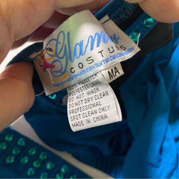 Glamour solo 2 piece dance costume teal blue lyrical embellished bling MA adult - Picture 10 of 11